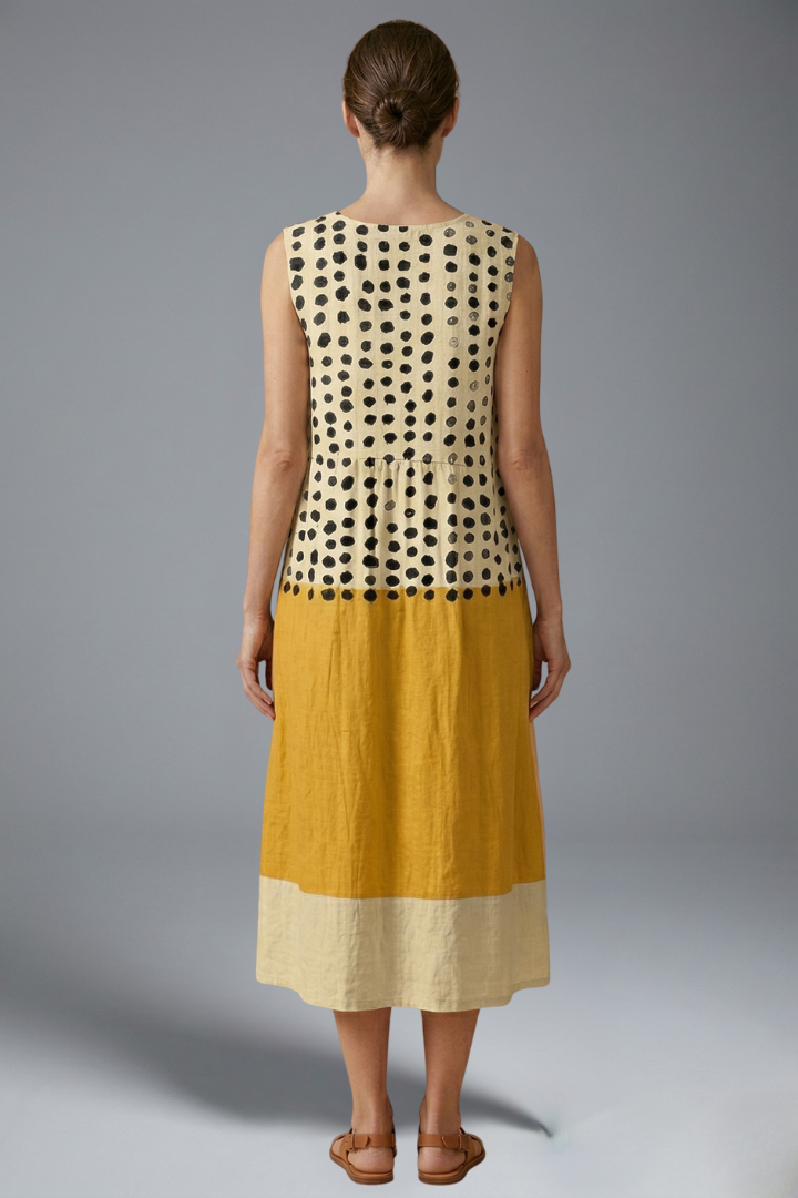 Mabel | Women's Polka Pattern Midi Dress - Sleeveless Round Neck Casual Dress