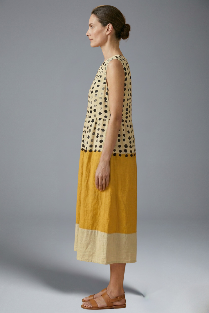 Mabel | Women's Polka Pattern Midi Dress - Sleeveless Round Neck Casual Dress