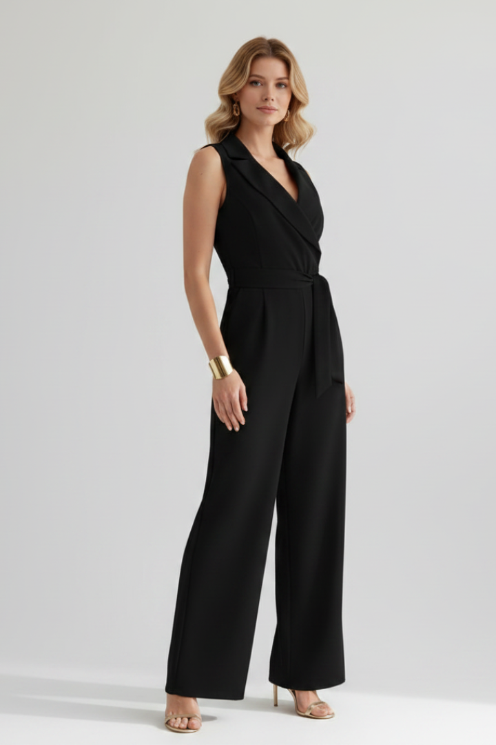 Madelyn | Women’s Sleeveless Wide Leg Jumpsuit – Tie Waist, Smart Casual One Piece Outfit