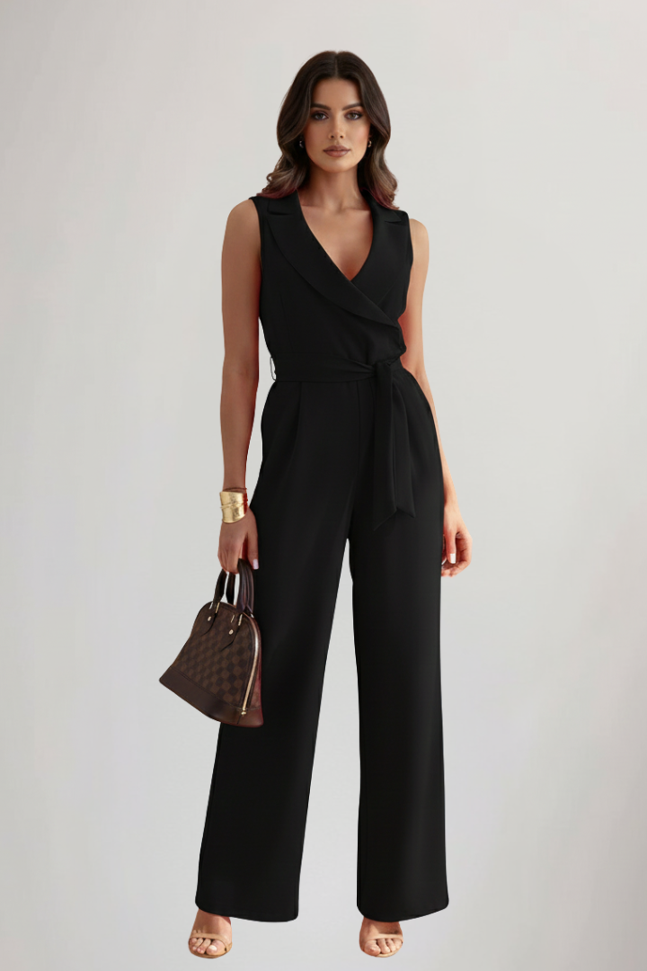 Madelyn | Women’s Sleeveless Wide Leg Jumpsuit – Tie Waist, Smart Casual One Piece Outfit
