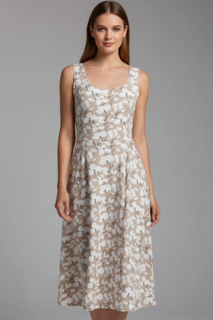 Maelis | Women's Midi Summer Dress – Sleeveless Round Neck Everyday Dress