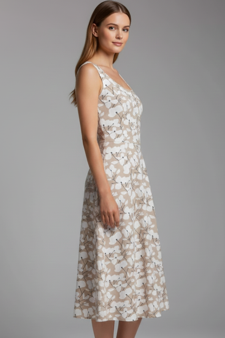 Maelis | Women's Midi Summer Dress – Sleeveless Round Neck Everyday Dress