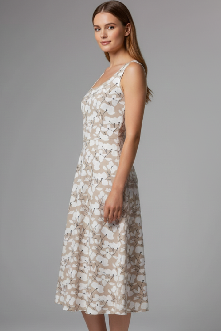 Maelis | Women's Midi Summer Dress – Sleeveless Round Neck Everyday Dress