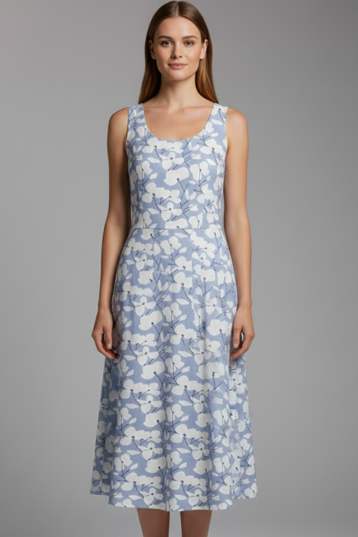 Maelis | Women's Midi Summer Dress – Sleeveless Round Neck Everyday Dress