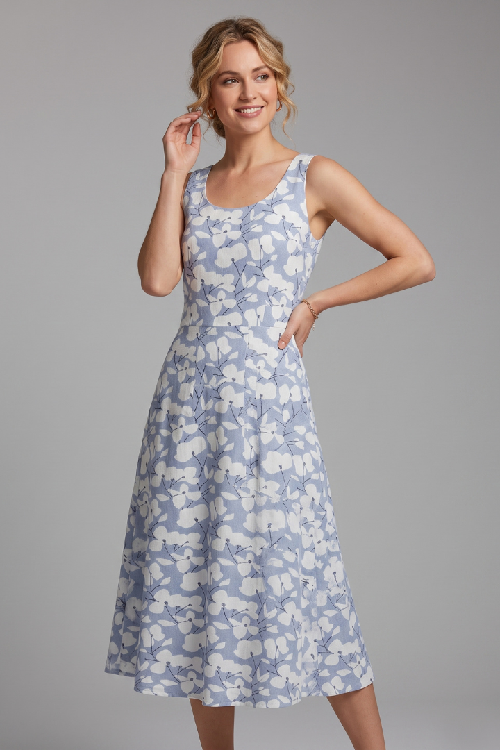 Maelis | Women's Midi Summer Dress – Sleeveless Round Neck Everyday Dress
