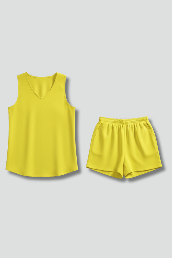 Maelle | Women's Relaxed Fit 2 Piece Set - Sleeveless Tunic Top & Elastic Waist Shorts