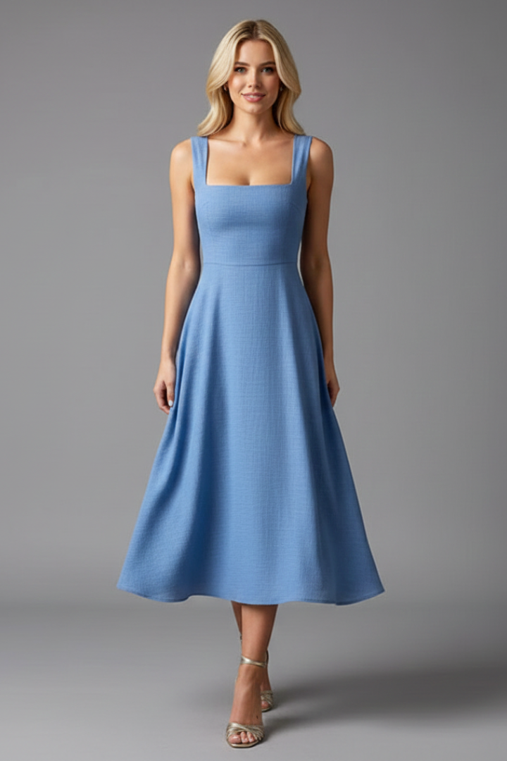 Maira | Women's Sleeveless Midi Dress – Elegant Fit & Flare Dress, Asymmetric Hem