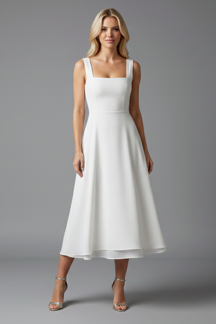Maira | Women's Sleeveless Midi Dress – Elegant Fit & Flare Dress, Asymmetric Hem