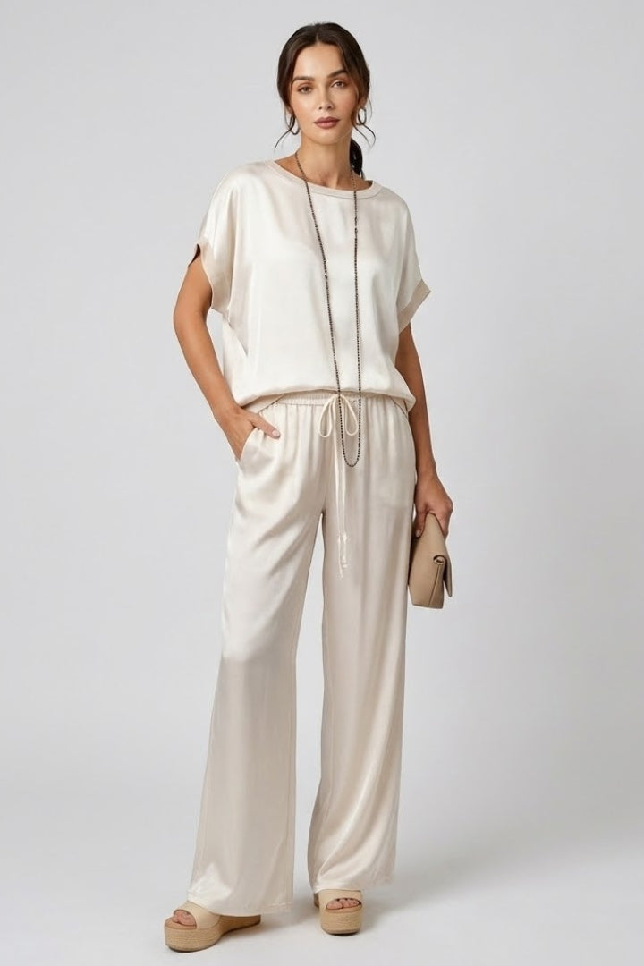 Margot | Women’s 2-Piece Set – Straight Cut Top & Wide Leg Pants, Full Length Co-Ord Set