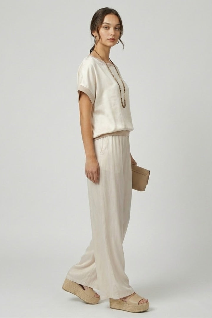 Margot | Women’s 2-Piece Set – Straight Cut Top & Wide Leg Pants, Full Length Co-Ord Set