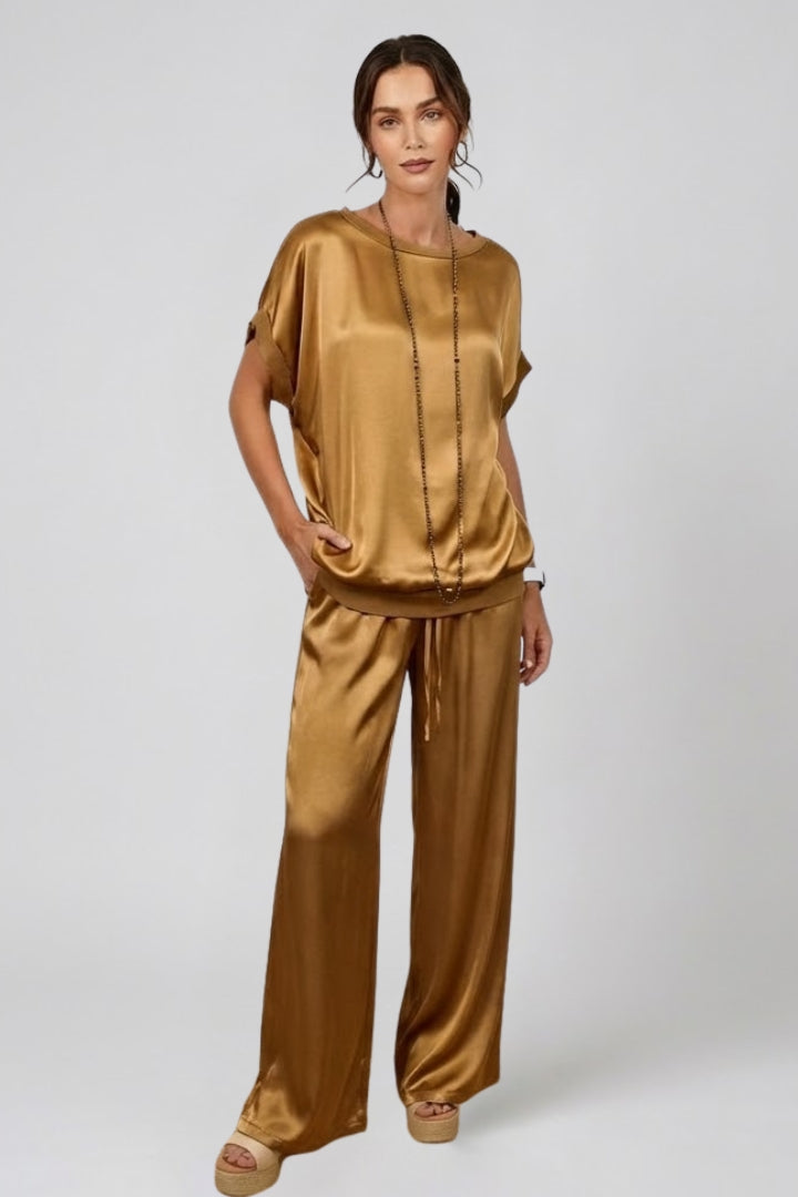 Margot | Women’s 2-Piece Set – Straight Cut Top & Wide Leg Pants, Full Length Co-Ord Set