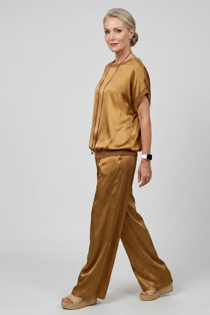 Margot | Women’s 2-Piece Set – Straight Cut Top & Wide Leg Pants, Full Length Co-Ord Set