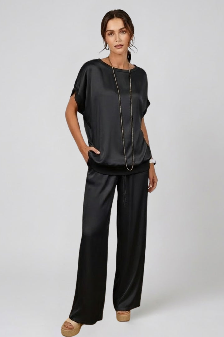Margot | Women’s 2-Piece Set – Straight Cut Top & Wide Leg Pants, Full Length Co-Ord Set