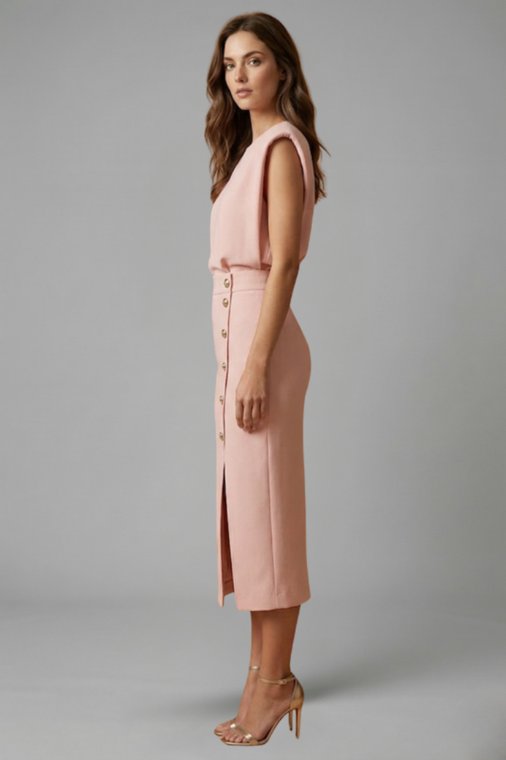 Maribe | Women’s Midi Dress – Sleeveless Round Neck Dress with Button Slit