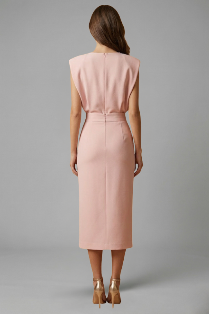 Maribe | Women’s Midi Dress – Sleeveless Round Neck Dress with Button Slit