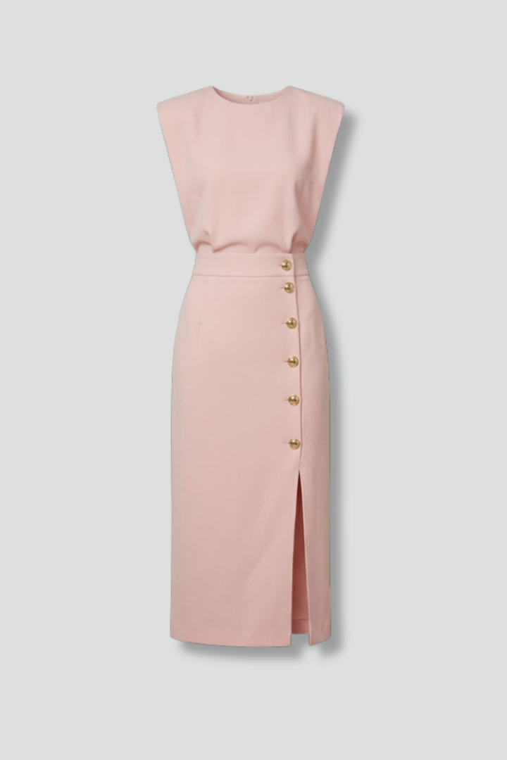 Maribe | Women’s Midi Dress – Sleeveless Round Neck Dress with Button Slit