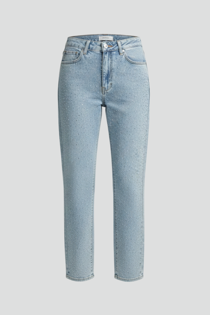 Mariselle | Women’s High Waist Straight Leg Jeans – Stretch Denim Shimmer Finish