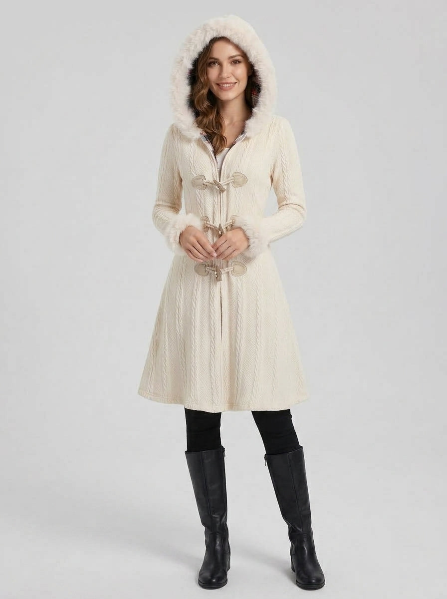 Marivelle | Women’s Plaid Patchwork Hooded Coat – Button Front