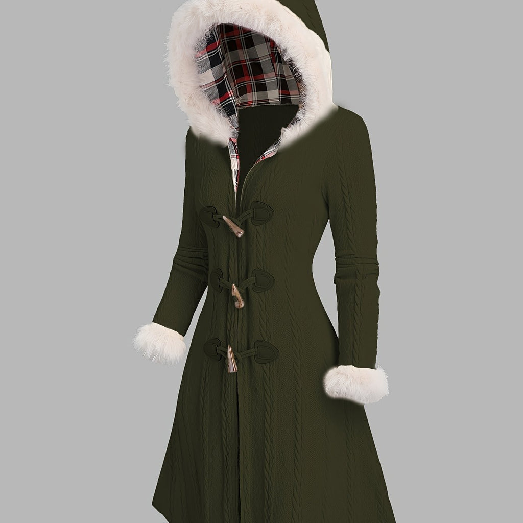Marivelle | Women’s Plaid Patchwork Hooded Coat – Button Front