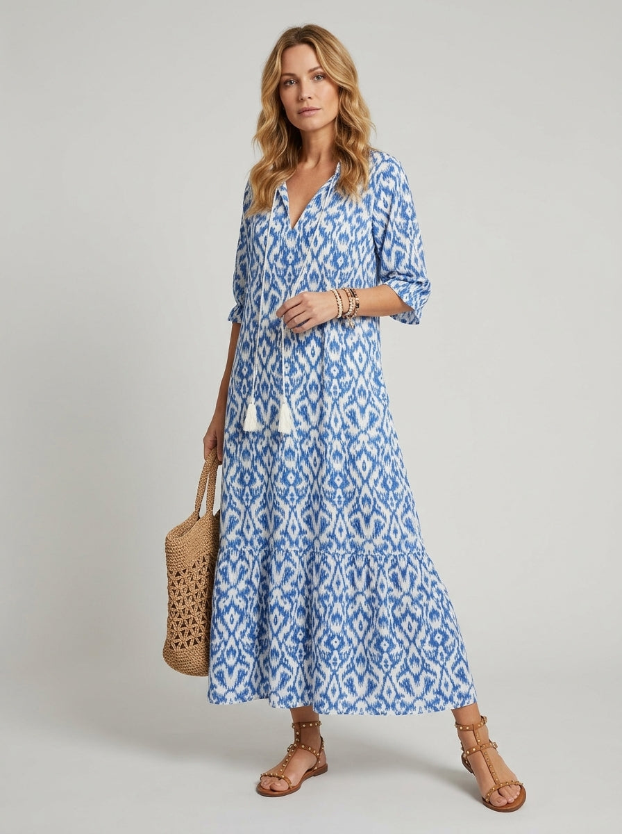 Meliora | Women’s Boho Floral Maxi Dress – Vintage Print, 3/4 Sleeves, Flowy Loose Fit