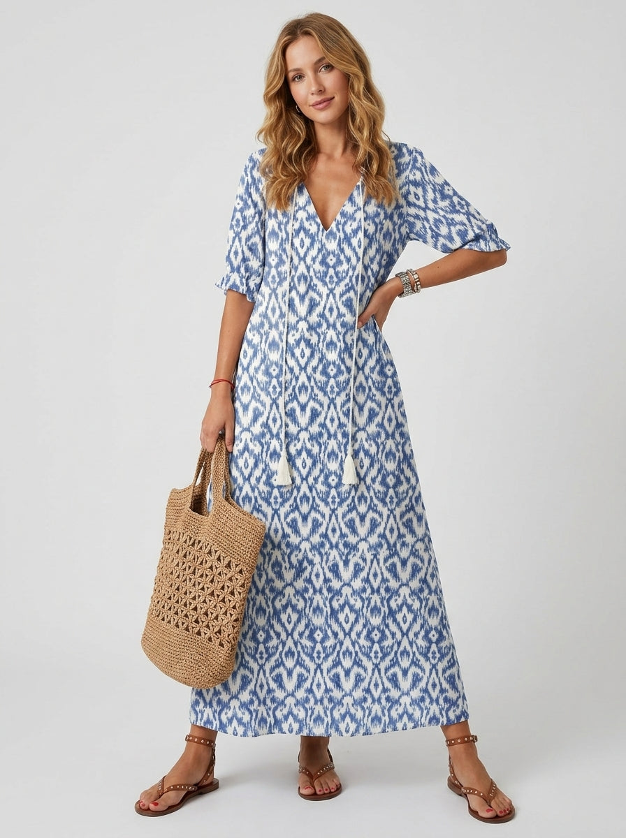 Meliora | Women’s Boho Floral Maxi Dress – Vintage Print, 3/4 Sleeves, Flowy Loose Fit