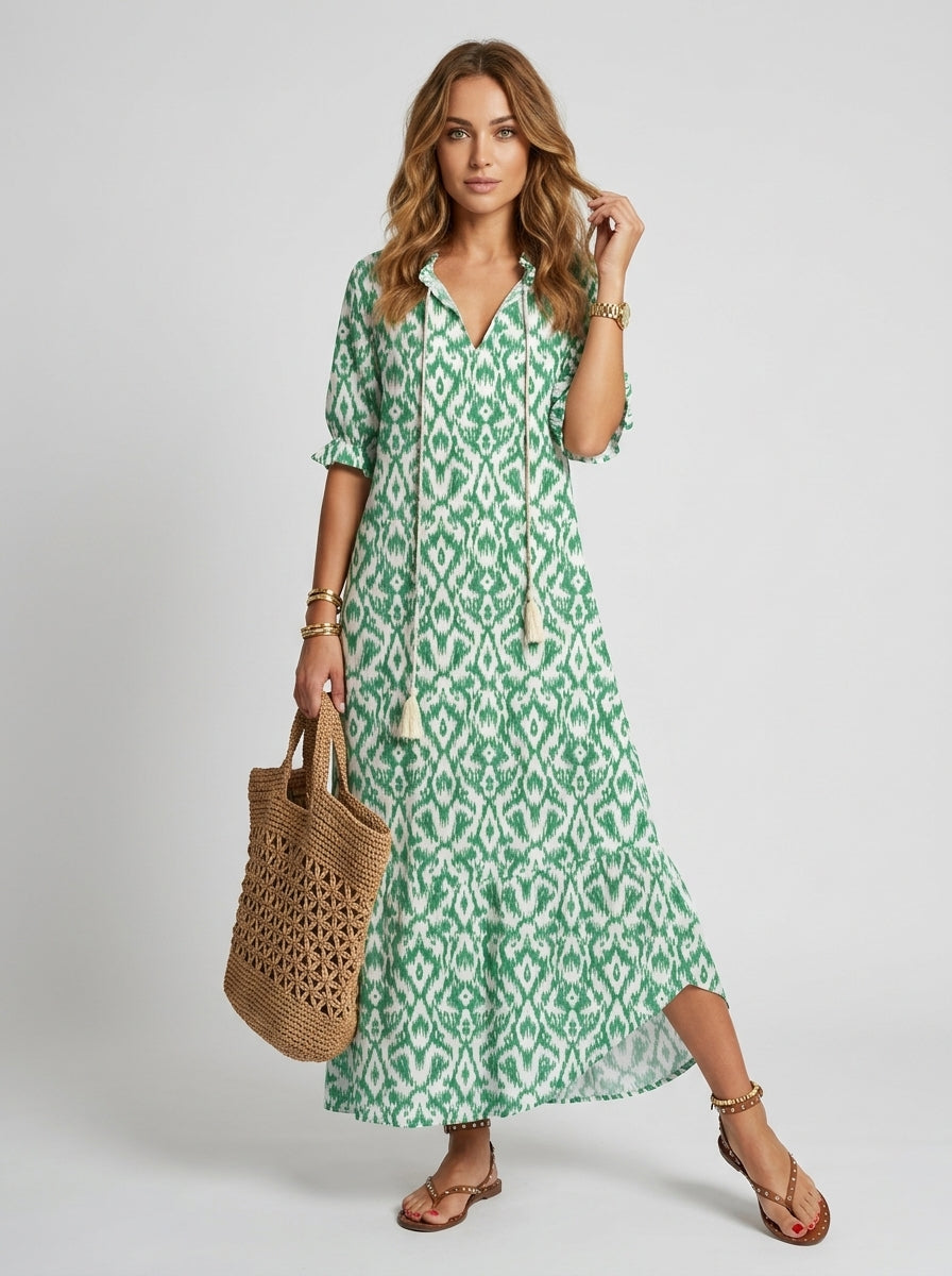Meliora | Women’s Boho Floral Maxi Dress – Vintage Print, 3/4 Sleeves, Flowy Loose Fit