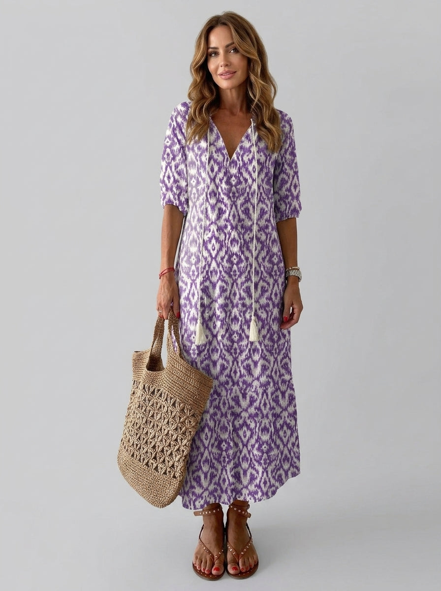 Meliora | Women’s Boho Floral Maxi Dress – Vintage Print, 3/4 Sleeves, Flowy Loose Fit