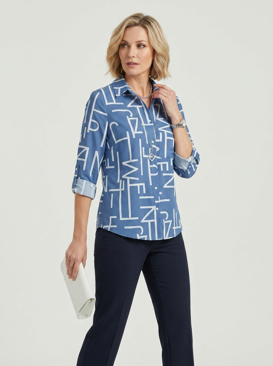 Melisande | Women’s Blouse – Turn-Down Collar Shirt with Roll-Up Sleeves