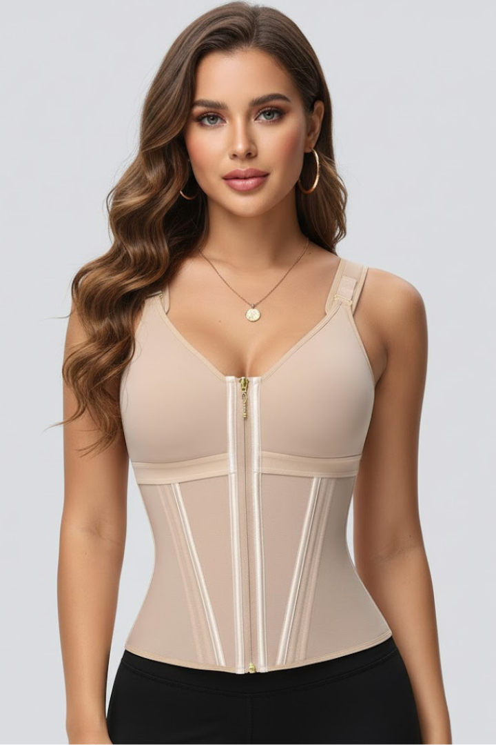 Mely | Zip Front Corset Top Women – V-Neck Body Shaper Adjustable Straps