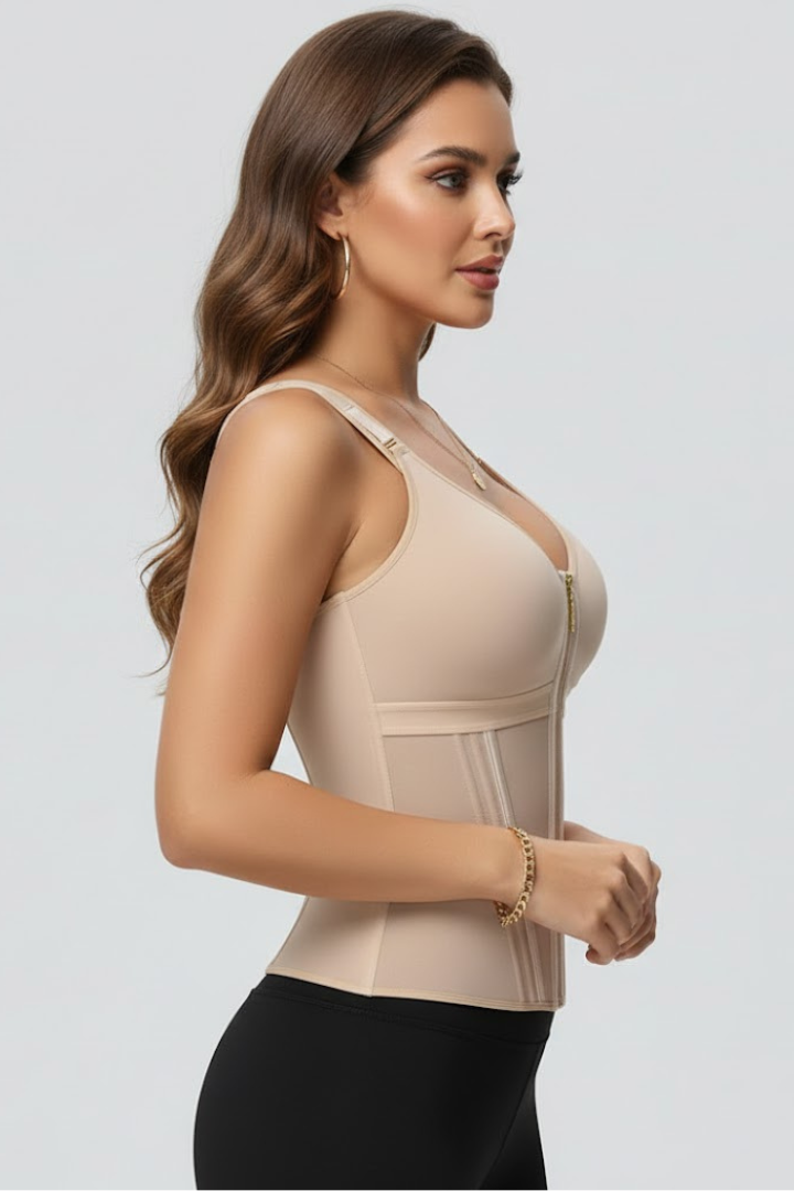 Mely | Zip Front Corset Top Women – V-Neck Body Shaper Adjustable Straps