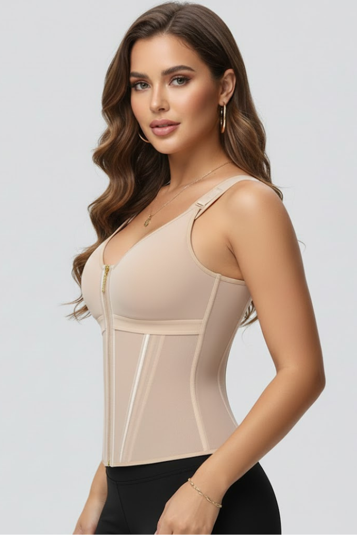 Mely | Zip Front Corset Top Women – V-Neck Body Shaper Adjustable Straps