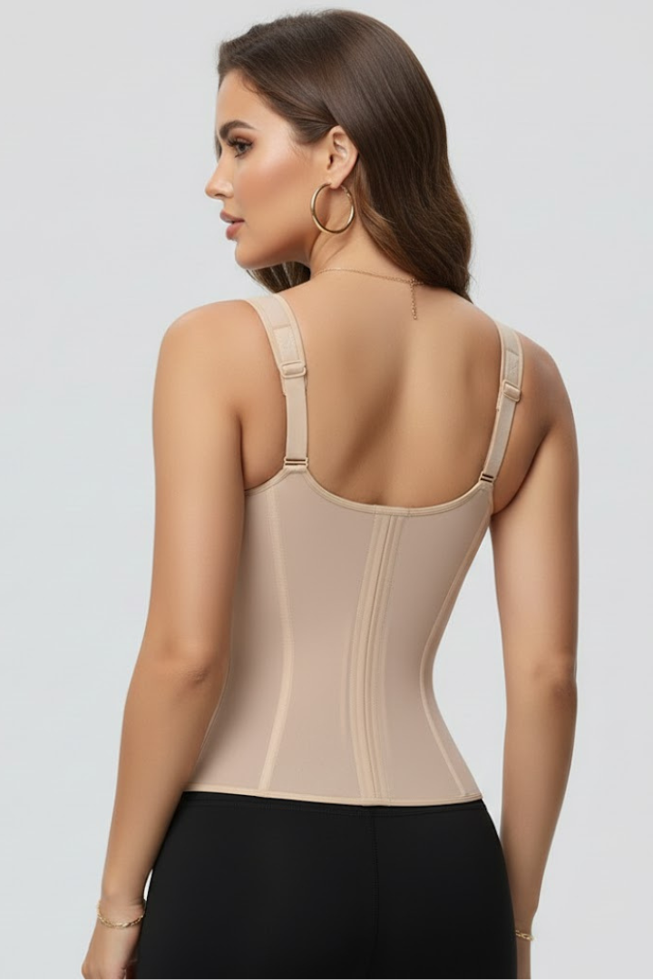 Mely | Zip Front Corset Top Women – V-Neck Body Shaper Adjustable Straps