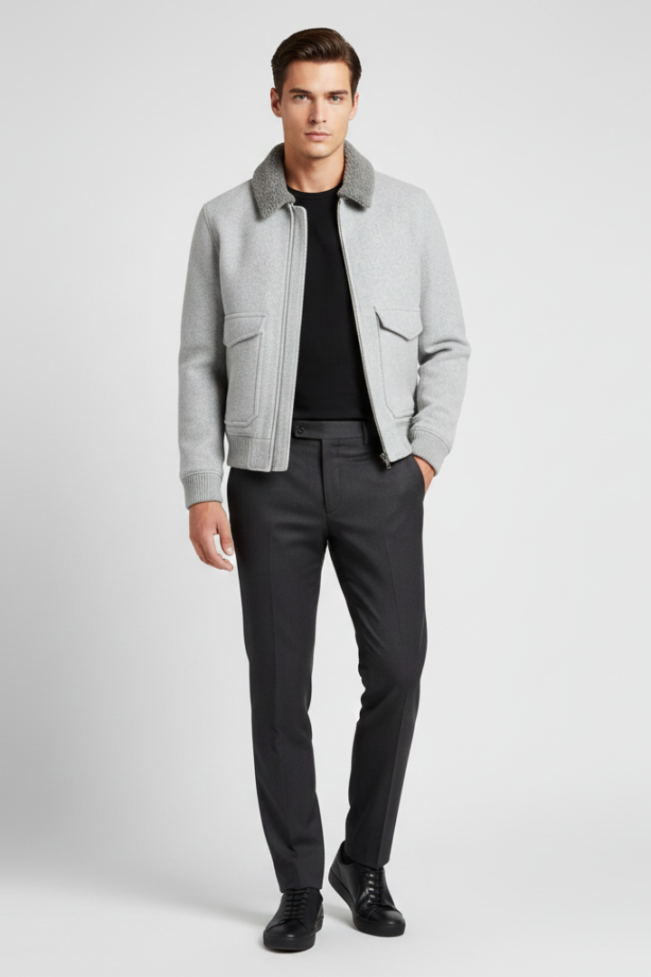 Men’s Bomber Jacket with Lined Collar and Zipper Closure