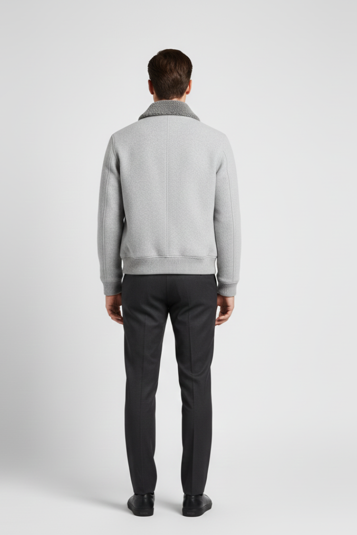 Men’s Bomber Jacket with Lined Collar and Zipper Closure