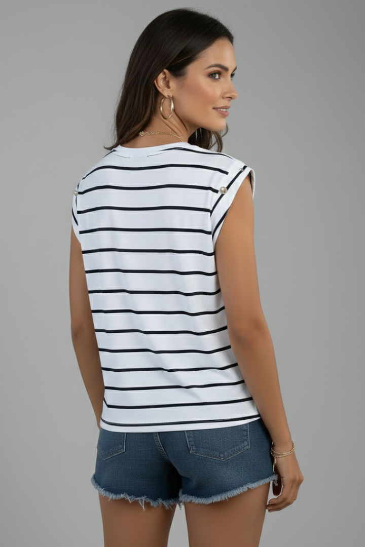 Merritt | Women's Striped Sleeveless T-Shirt – Round Neck Casual Top