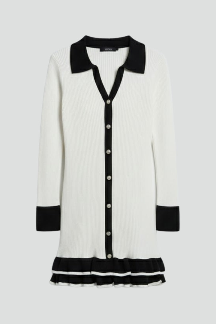 Miella | Women’s Ribbed Button-Down Dress – Structured Collar, Long Sleeve Contrast Cuffs