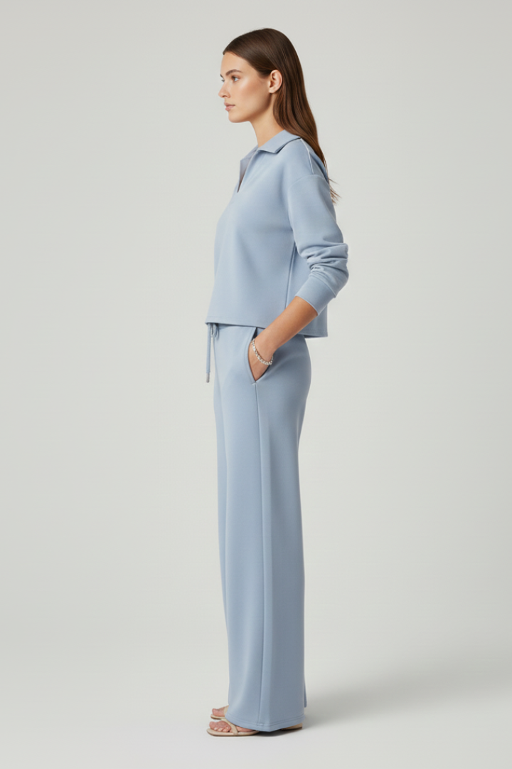 Milena | Women's V-Neck Top & Wide Leg Pants Set – Casual Two-Piece Outfit