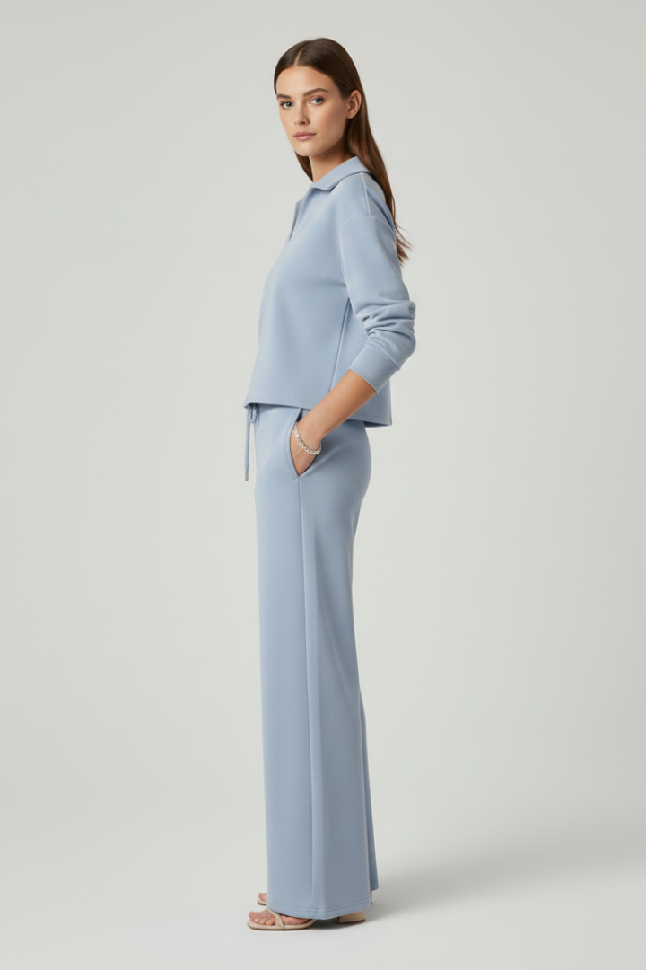Milena | Women's V-Neck Top & Wide Leg Pants Set – Casual Two-Piece Outfit