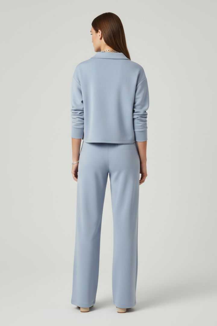 Milena | Women's V-Neck Top & Wide Leg Pants Set – Casual Two-Piece Outfit