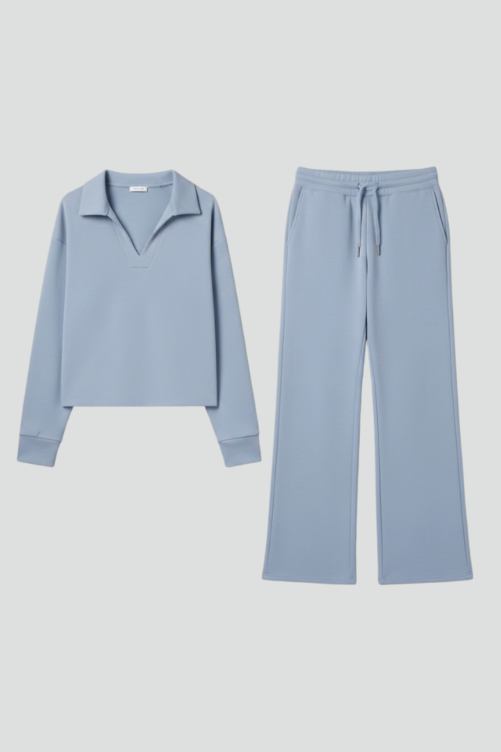 Milena | Women's V-Neck Top & Wide Leg Pants Set – Casual Two-Piece Outfit