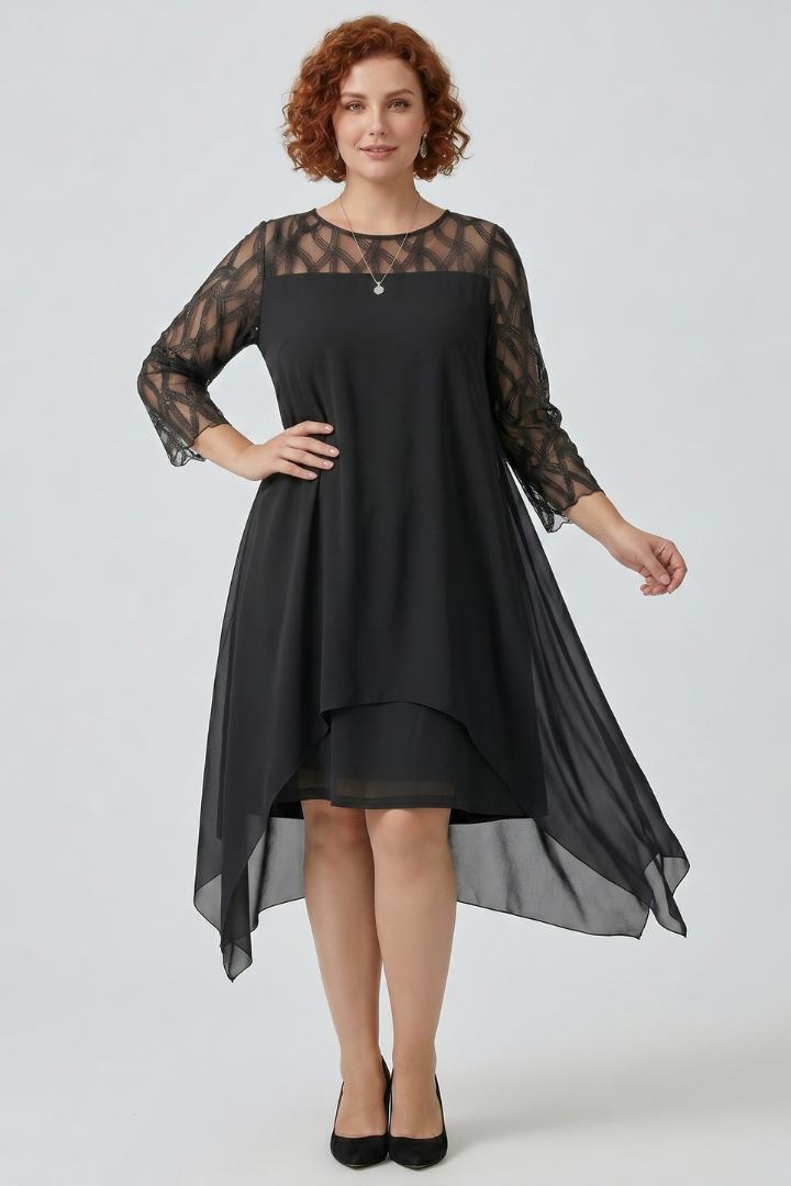 Mina | Women’s A-Line Dress, Lace Sleeve Midi Dress – Elegant Cocktail Party Dress