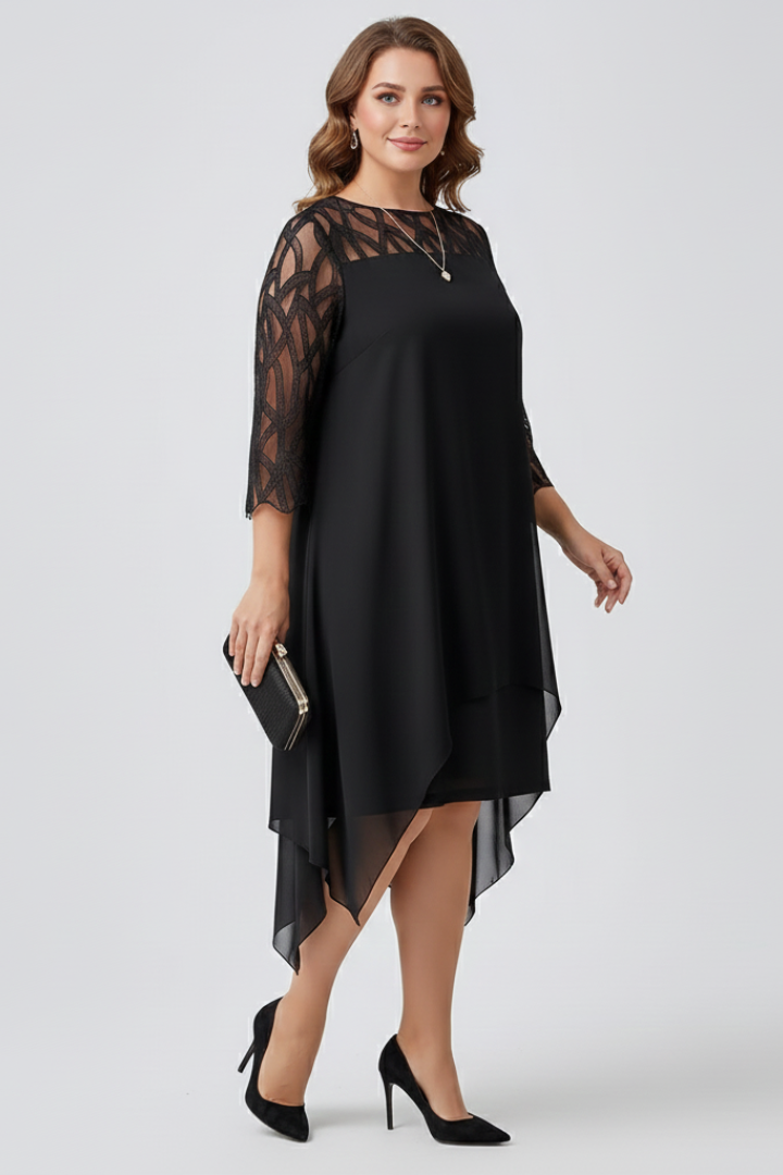 Mina | Women’s A-Line Dress, Lace Sleeve Midi Dress – Elegant Cocktail Party Dress