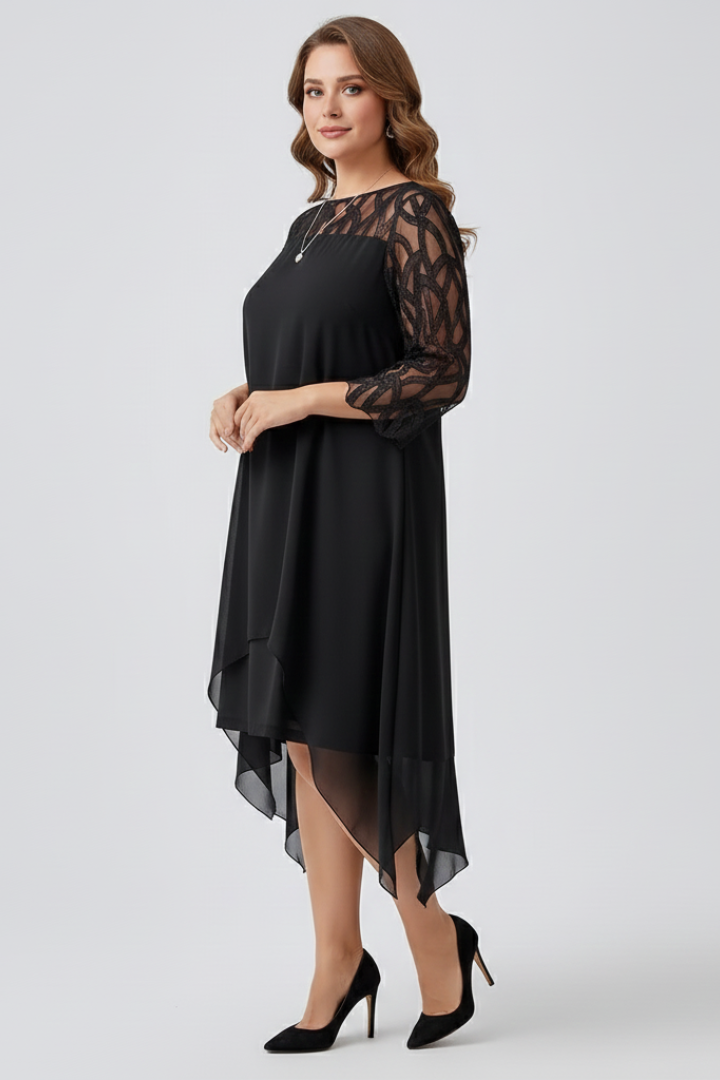 Mina | Women’s A-Line Dress, Lace Sleeve Midi Dress – Elegant Cocktail Party Dress