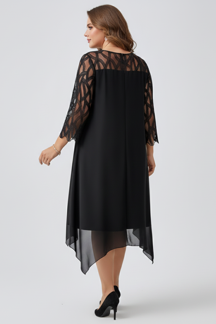 Mina | Women’s A-Line Dress, Lace Sleeve Midi Dress – Elegant Cocktail Party Dress