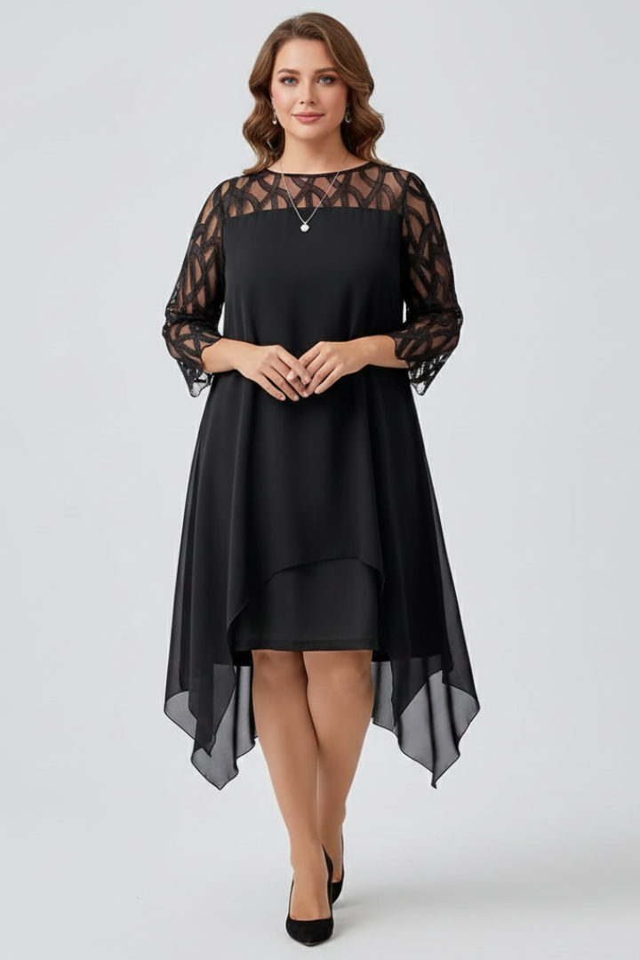 Mina | Women’s A-Line Dress, Lace Sleeve Midi Dress – Elegant Cocktail Party Dress