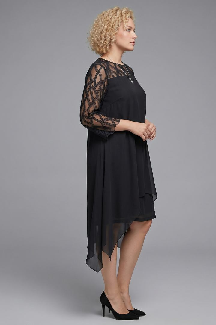 Mina | Women’s A-Line Dress, Lace Sleeve Midi Dress – Elegant Cocktail Party Dress