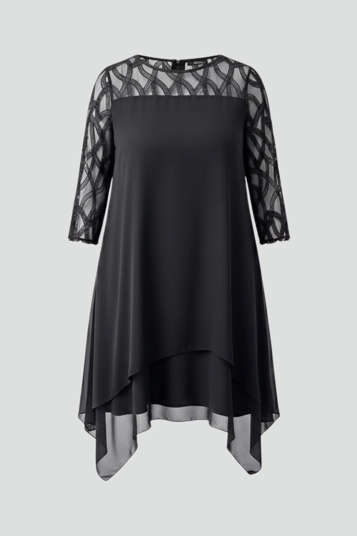 Mina | Women’s A-Line Dress, Lace Sleeve Midi Dress – Elegant Cocktail Party Dress