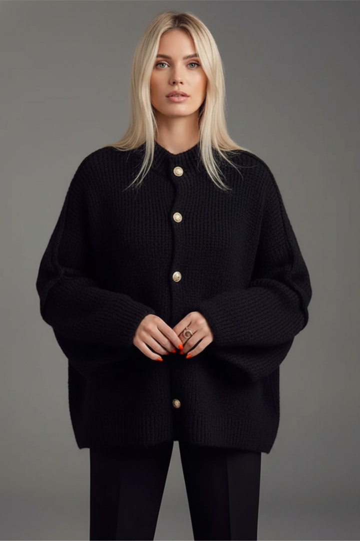 Miralune | Women’s Knitted Cardigan – Button Front, Ribbed Edges, Long Sleeves