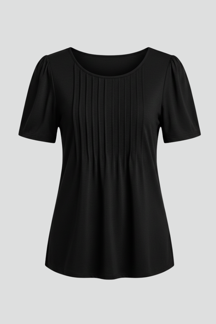 Mireille | Women’s Round Neck T-Shirt – Short Puff Sleeve Top, Casual Everyday Shirt