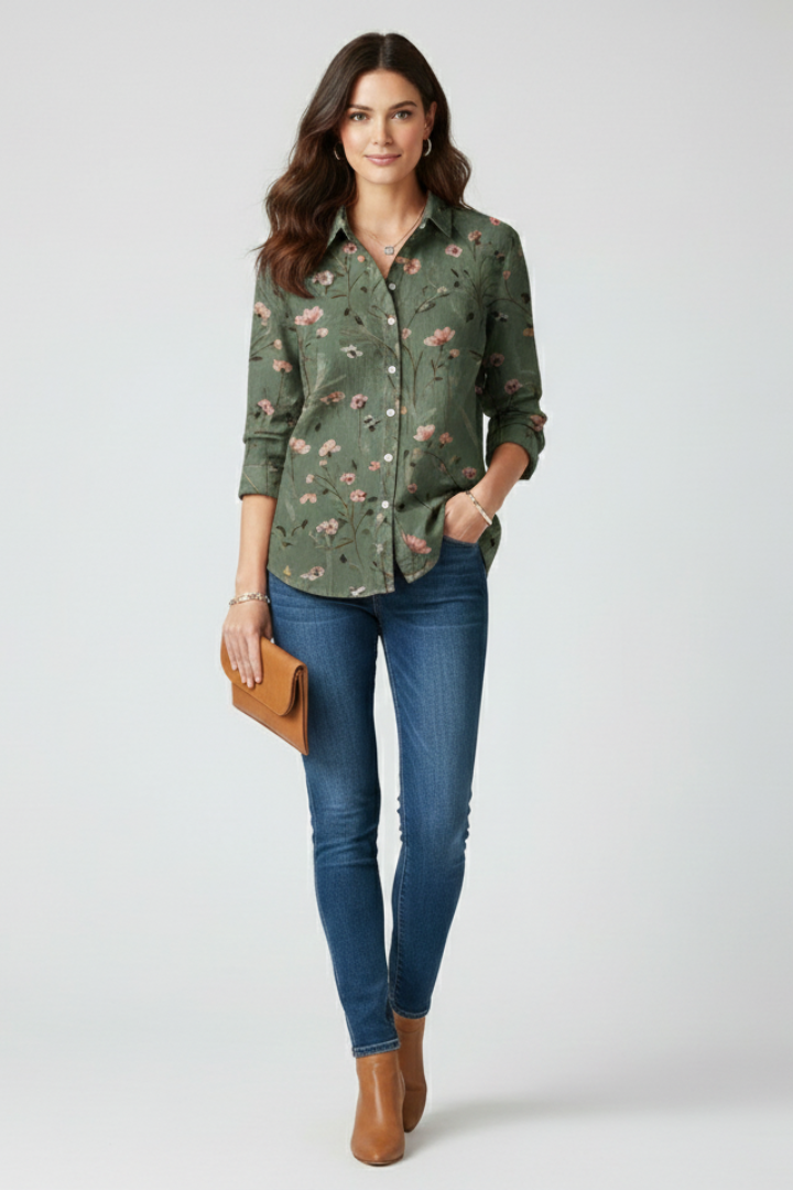 Mirelle | Women's Long Sleeve Shirt – Classic Collar Button-Up Blouse
